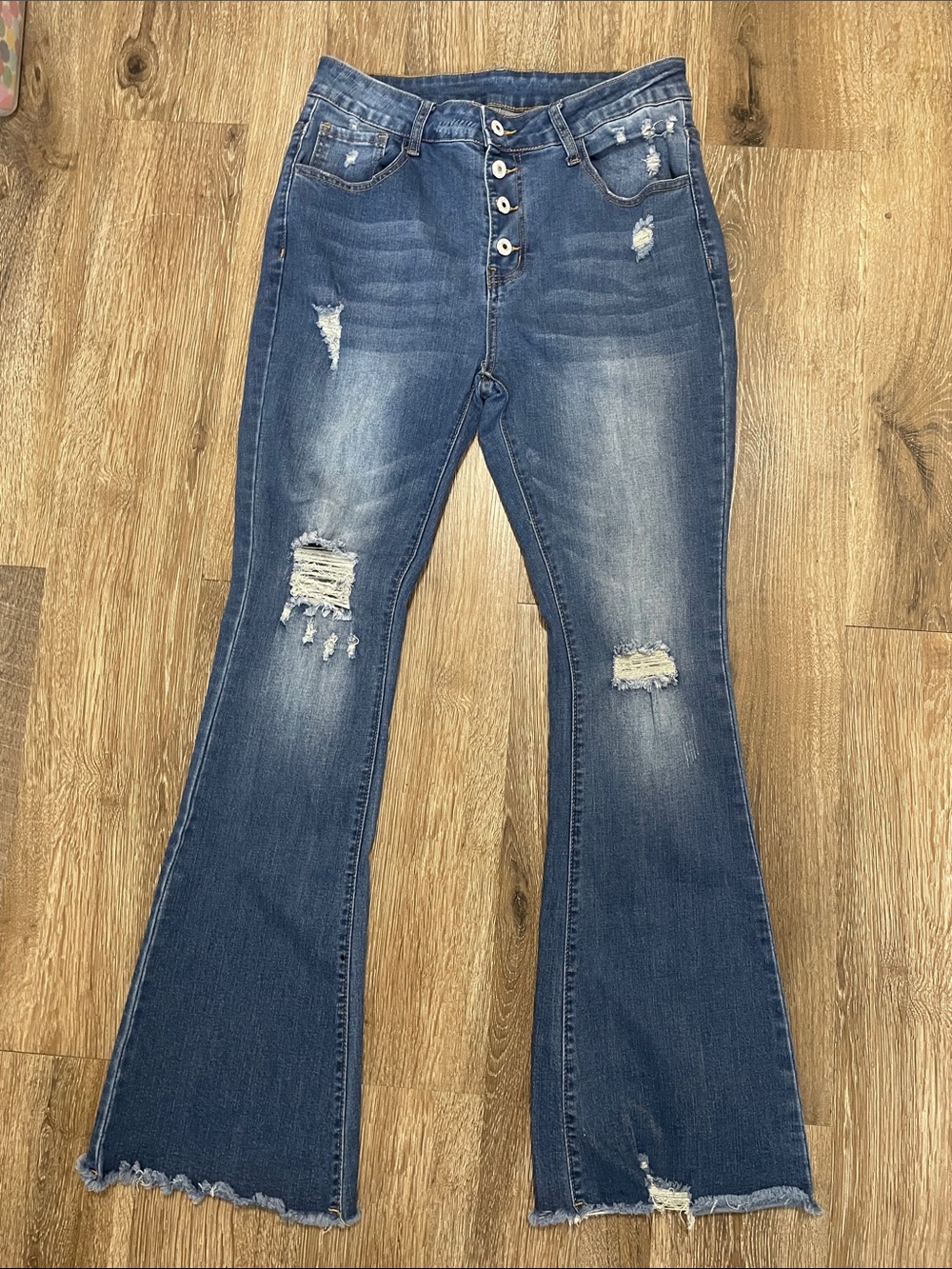 KUNMI Women’s Blue Distressed Flare Jeans Size 12